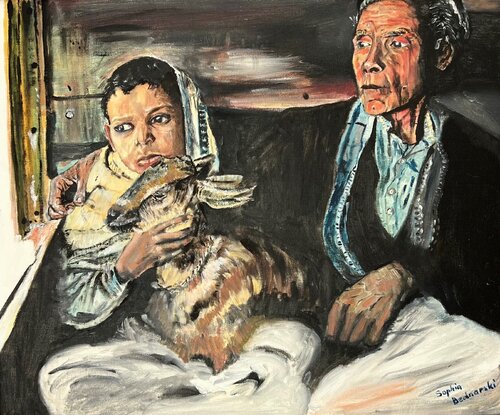 Parting with the pet goat von Sophia Bednarski, Malerei kaufen auf Singulart
