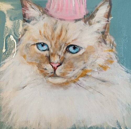 Gaspard the cat, happy party de Marina Desportes, Pintura a la venta en Singulart