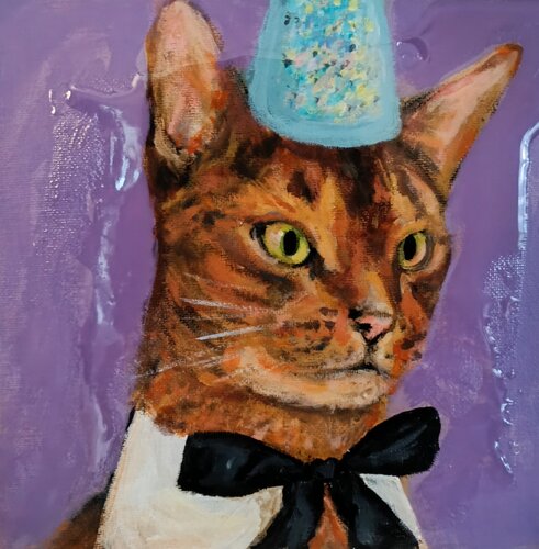 Marty the cat, happy party de Marina Desportes, Pintura a la venta en Singulart