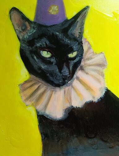 Salem the black cat , happy party de Marina Desportes, Pintura a la venta en Singulart