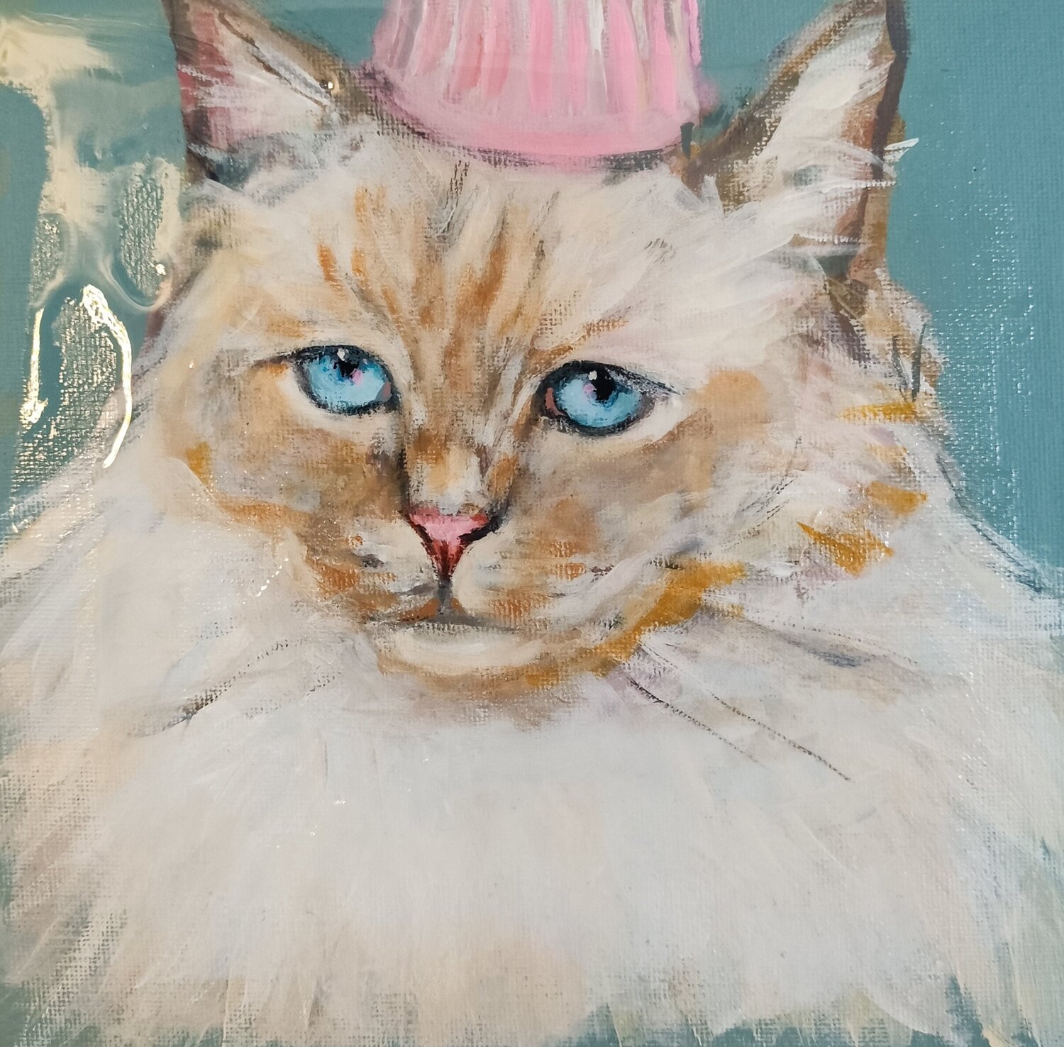 Gaspard the cat, happy party Marina Desportes Originalgemälde zu verkaufen