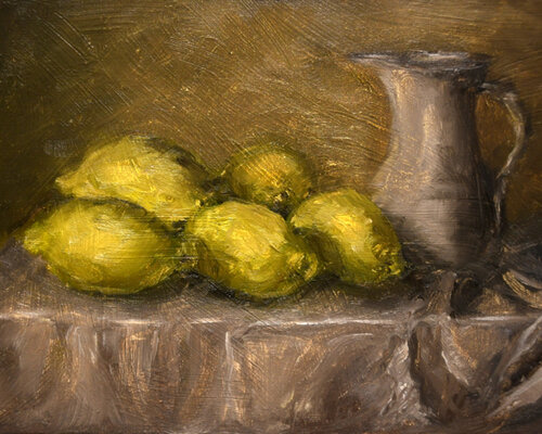 Lemons and Pitcher on Table von Kelly Lane, Malerei kaufen auf Singulart