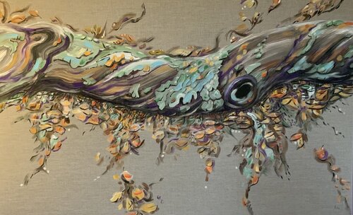 Baumstamm mit Herbstlaub by Cornelia Götze, Painting for Sale on Singulart