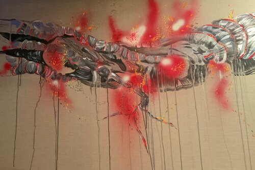 Brennender Baumstamm by Cornelia Götze, Painting for Sale on Singulart