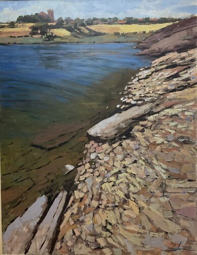 Salvatierra de Tormes desde el embalse par Jose Antonio Martin Santos, Peinture en vente sur Singulart