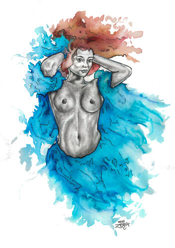 Akt im blauen Strudel by Florian Walde, 종이 for Sale on Singulart