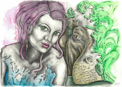 Das Mädchen mit dem Flußpferd by Florian Walde, Painting for Sale on Singulart