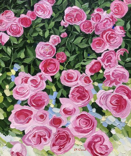 Childhood memories. Pink roses in the morning. von Ulyana Korol, Malerei kaufen auf Singulart