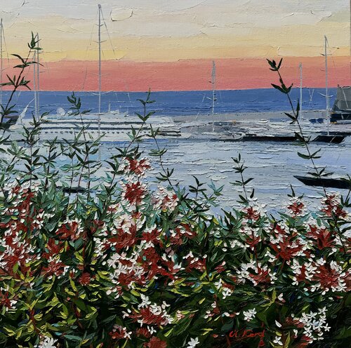 One night in Monte-Carlo. View on the Port Hercule. van Ulyana Korol, Schilderij te koop op Singulart