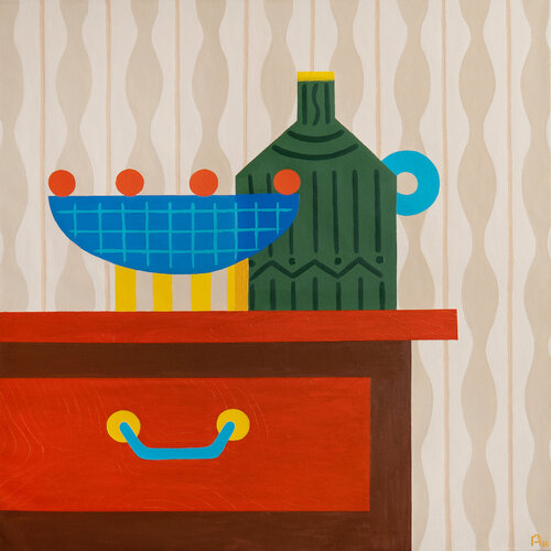 Vases on a Chest of Drawers di Apollinaria Manko, Pittura in vendita su Singulart