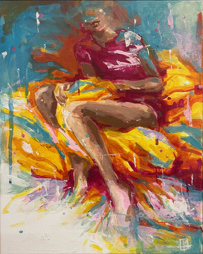 Giallo - fuxia (piccole figure) van elisa marmo, Schilderij te koop op Singulart