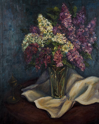 Lilas y palmatoria von Bernardo Lanuza San Agustín, Malerei kaufen auf Singulart