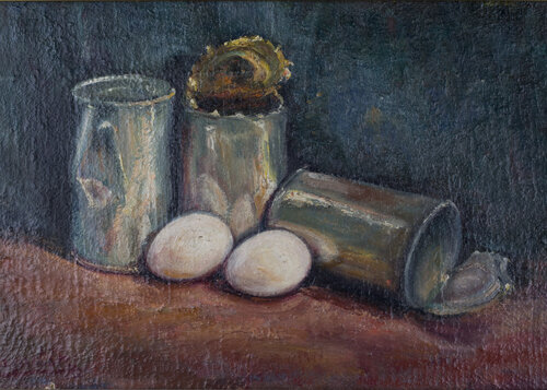 Latas y huevos by Rosa San Agustín, Painting for Sale on Singulart
