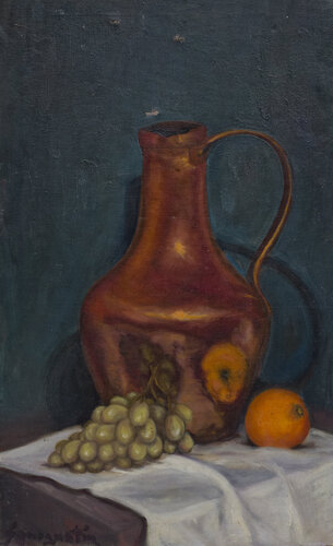 Uvas, naranja y cobre by Rosa San Agustín, Painting for Sale on Singulart