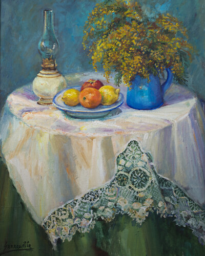 Mimosas y quinqué de Rosa San Agustín, Pintura a la venta en Singulart