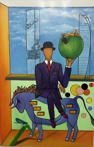Hommage à un grand peintre Magritte van Carmen Rodriguez, Schilderij te koop op Singulart