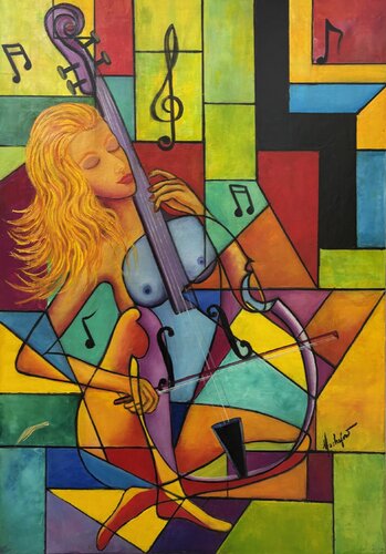 La femme au violoncelle par Carmen Rodriguez, Peinture en vente sur Singulart