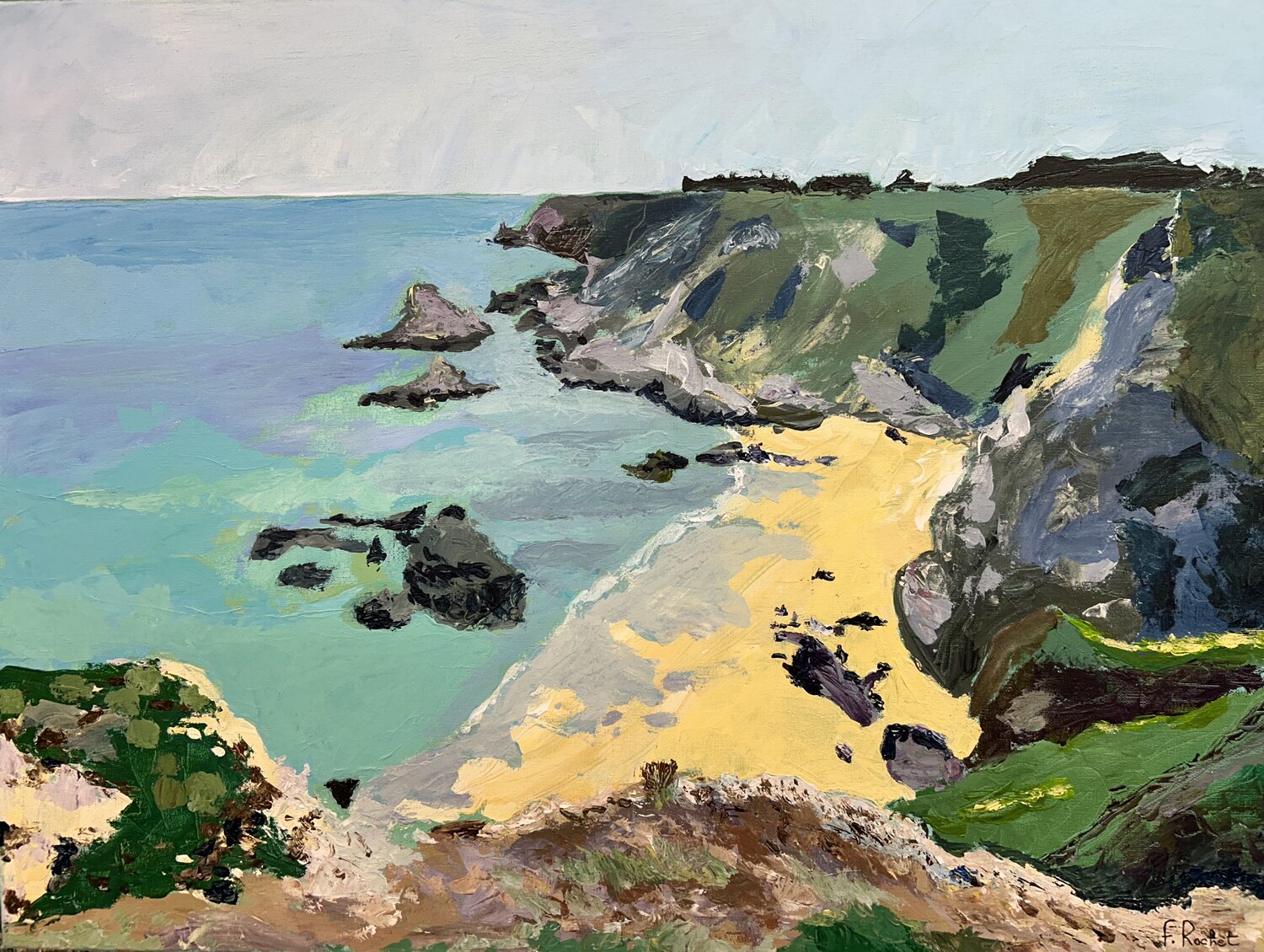 Plage du Dotchot, Bangor, Belle-Île. François Rochet Originalgemälde zu verkaufen