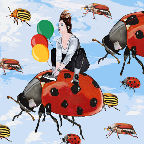 LADY SITTING ON LADYBUG by ART-WOOL Angela Osman + Martin Brauner, Print for Sale on Singulart
