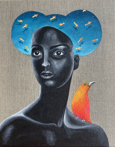 The girl who is thinking about Atlantis van SAN STARLING, Schilderij te koop op Singulart