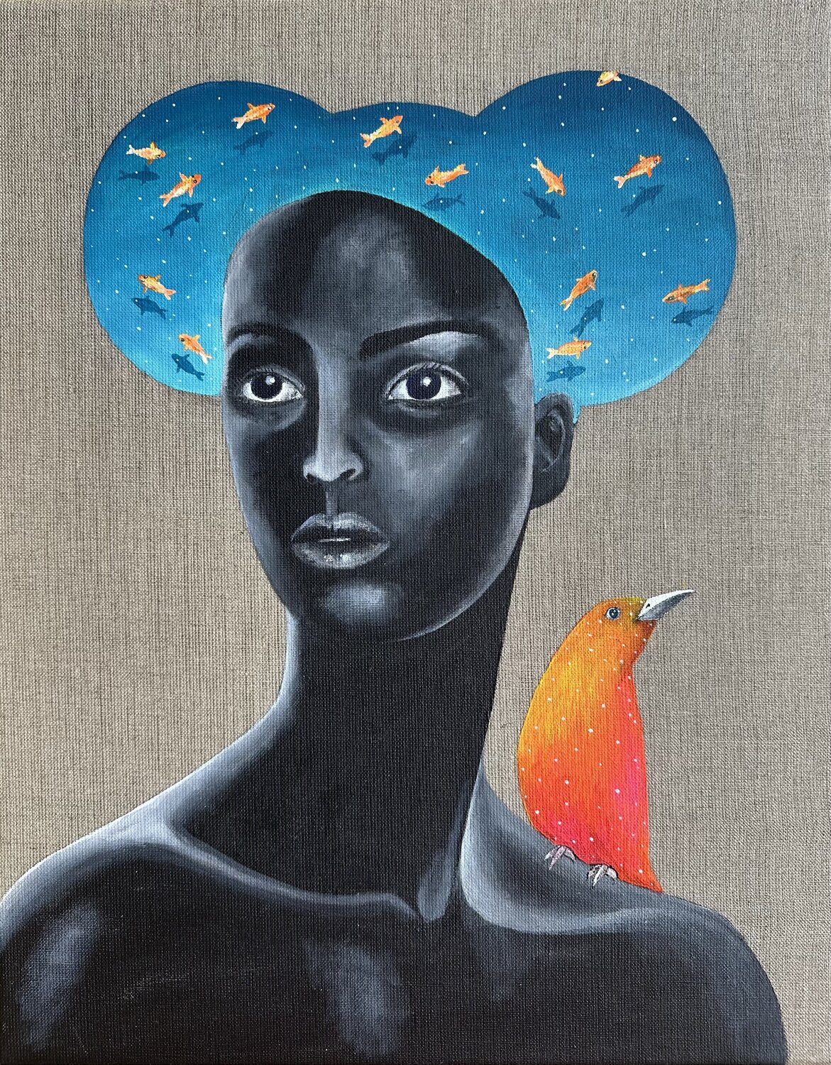 The girl who is thinking about Atlantis SAN STARLING Originalgemälde zu verkaufen