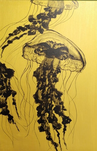 Quallen im goldenen Meer de Ricardo Schwarz, Pintura a la venta en Singulart