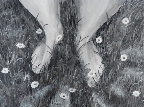 Barfuß im Gras par Ricardo Schwarz, Peinture en vente sur Singulart