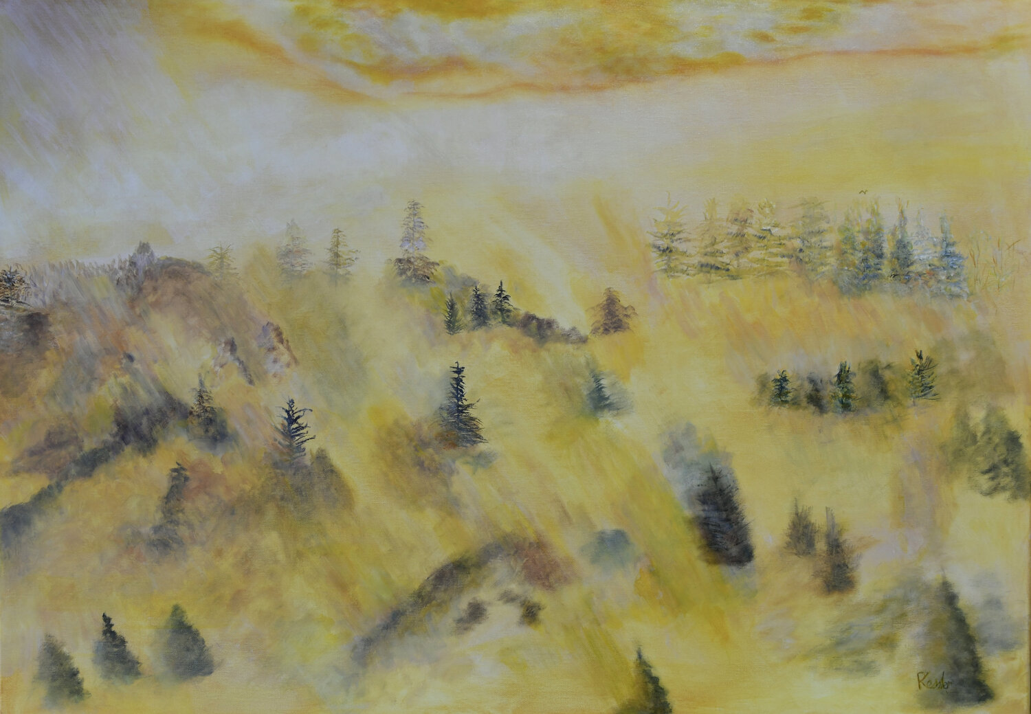 Mountain's awakening Patrick Kessler Originalgemälde zu verkaufen