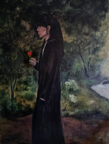 Mujer con rosa de Maria Jose Roldan Hidalgo, Pintura a la venta en Singulart