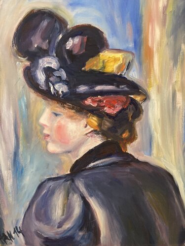 An Inspiration from Renoir's "Portrait de Jeune Fille au Chapeau noir" di Heiner Handschin, Pittura in vendita su Singulart