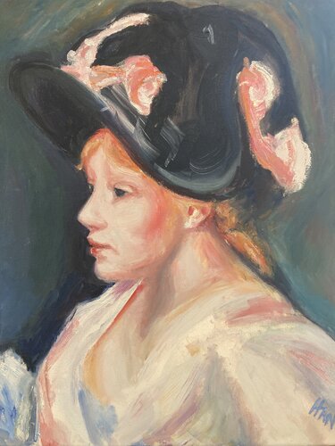 Inspired by Renoir - Jeune Fille au Chapeau Rose et Noir di Heiner Handschin, Pittura in vendita su Singulart