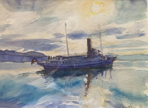 Ship of Belle Epoque "Italie" in the afternoon sun par Heiner Handschin, Peinture en vente sur Singulart