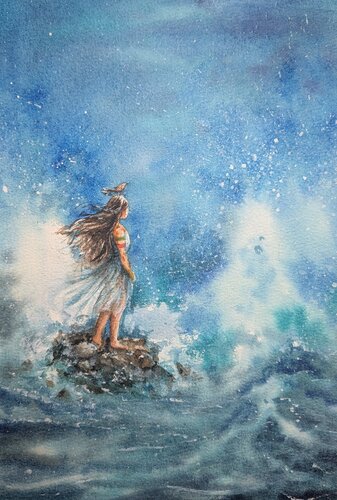 Standing against the Waves de Fatemeh Kazemeyni, Pintura a la venta en Singulart