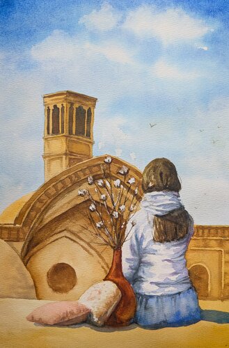 On the roof of the city by Fatemeh Kazemeyni, Painting for Sale on Singulart