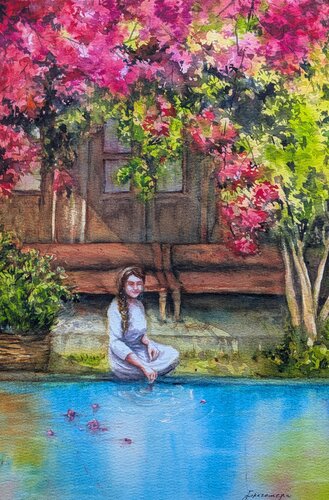 When the grandmother's backyard was full of blossoms von Fatemeh Kazemeyni, Malerei kaufen auf Singulart