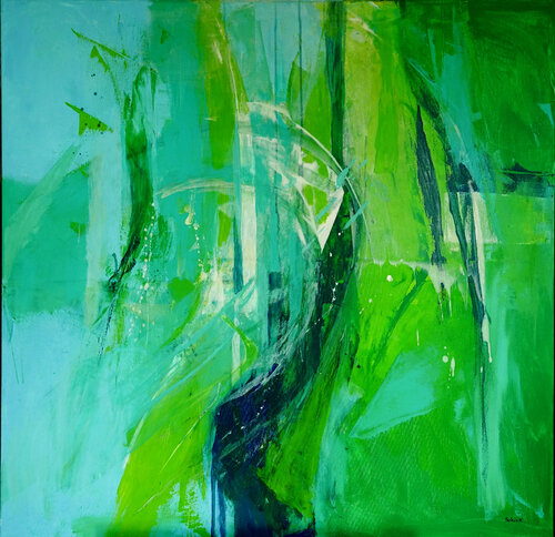 Blau trifft Grün de Margit Schick, Pintura a la venta en Singulart