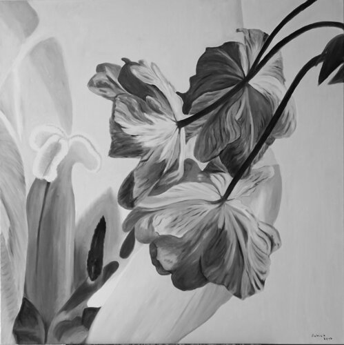Tulpen in Grautönen van Margit Schick, Schilderij te koop op Singulart