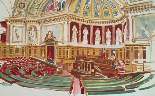 Plenarsaal, Französischer Senat, Paris by Lisa Schoefer, Painting for Sale on Singulart