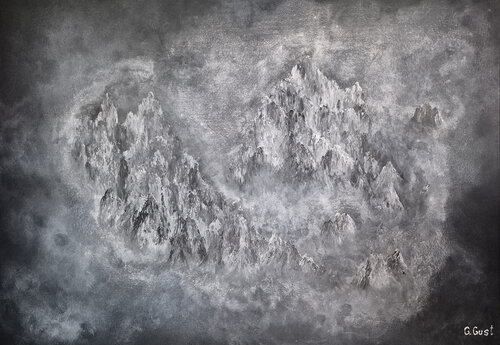Black mountains by Julia Gust - Trybuś Grzegorz Gust, Painting for Sale on Singulart