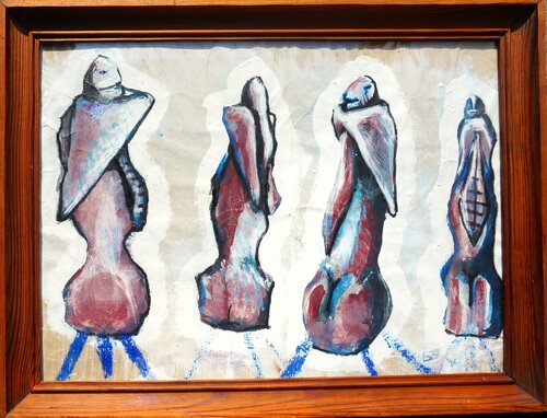 "Franconian Angel – Color sketch of a sculpture in four views"-"Fränkischer Engel – farbiger Skulpturenentwurf in vier Ansichten" © von Erik v. Brandt, Malerei kaufen auf Singulart