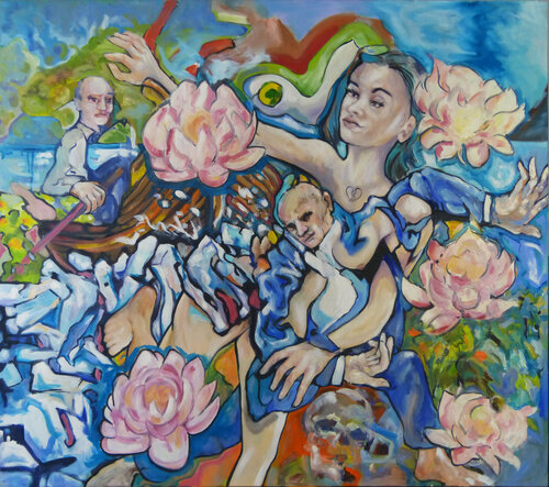 Himmelblau und Blütenblätter di Dirk von Amelunxen, Pittura in vendita su Singulart