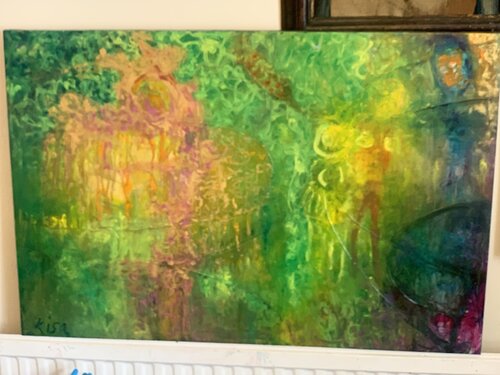 Shakespeare and the Crazy Pink Muse par Kisa Gallaugher, Peinture en vente sur Singulart