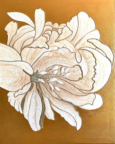 White Gold Peony by LIUDMILA ABRAMOVA, Painting for Sale on Singulart