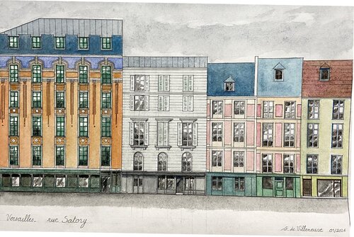 Versailles -France- façades Art -Deco et classique de la rue Satory von Gwenaël de Villeneuve, Werk auf Papier kaufen auf Singulart