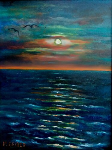 Vögel beim Sonnenuntergang am Meer   256 di Michael Pletinski, Pittura in vendita su Singulart