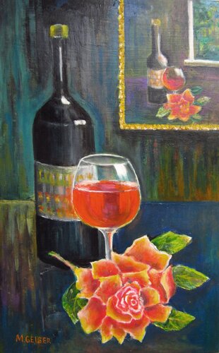 Rotwein und Rose   184 van Michael Pletinski, Schilderij te koop op Singulart