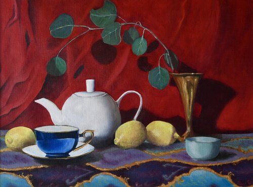 Lemons and Tea Still Life di Rubi Javier, Pittura in vendita su Singulart