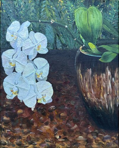Potted Orchid at The Botanical Garden van Rubi Javier, Schilderij te koop op Singulart