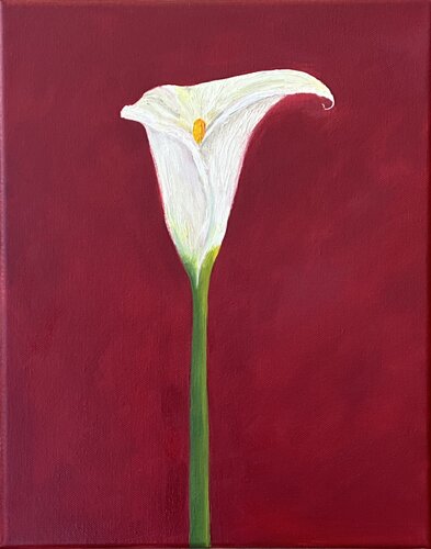 Silent Calla on Crimson by Rubi Javier, 絵画 for Sale on Singulart