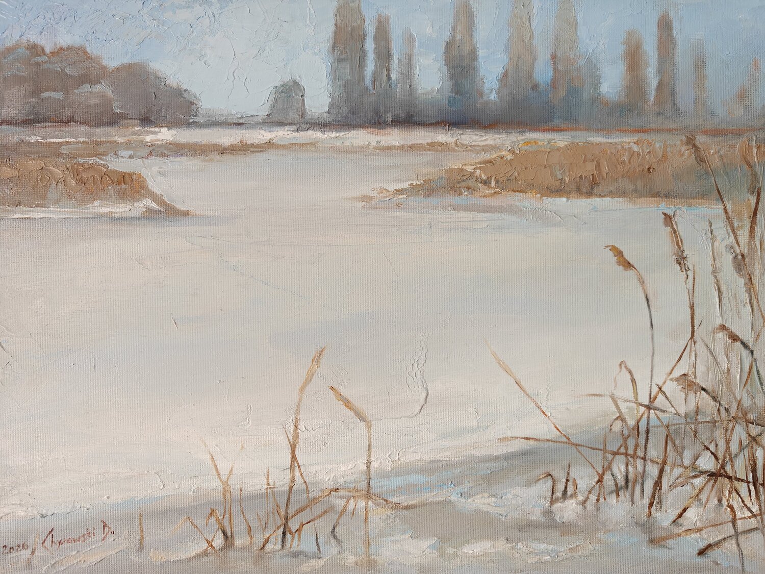 Frozen Motława River Denis Chyżawski Originalgemälde zu verkaufen